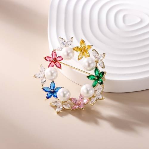 Luxury Inspired Jewelry Rainbow Color Flower Crystal Rhinestones Brooch Pin for Women Girls