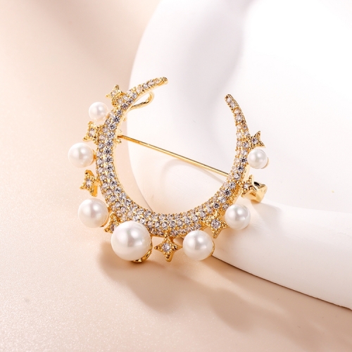 Manufacturer Fashion Jewelry Custom High Quality Alloy Pearl Women's Brooch CC Shape Pin
