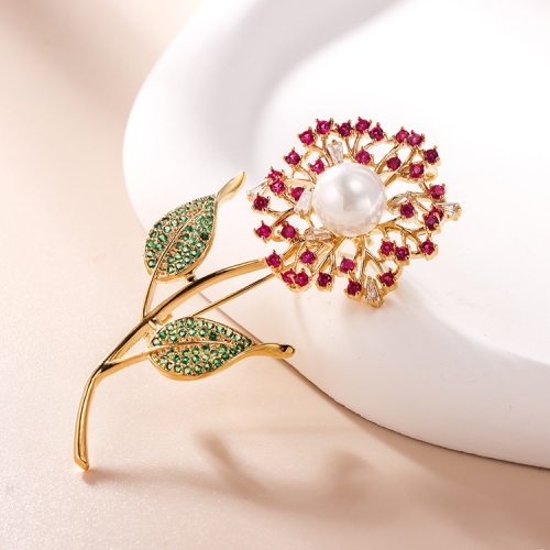 High Quality Alloy Cubic Zirconia Crystal Sparkly Dandelion Flower Brooch for Women Girls