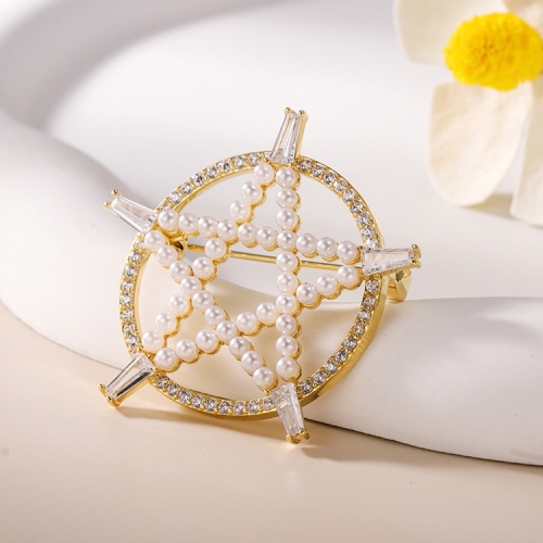 High Quality Fashion Alloy Jewelry Elegant Crystal Luxury Women Pearl Geometric Shape Brooch Pins