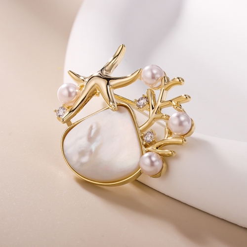 Ocean Theme Natural High-quality Alloy Freshwater Pearl Brooch Women's Pearl Jewelry