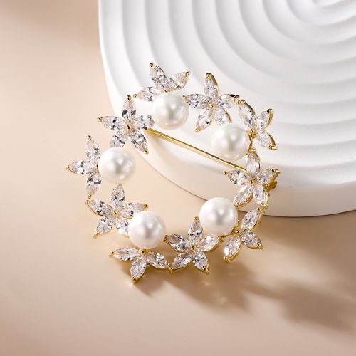 High Quality Jewelry Alloy Pearl Rhinestone Flower Brooch Wedding Invitation Brooches