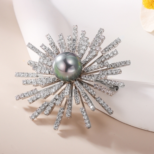 Delicate Shining Big Brooch Pins Zircon Crystal Imitation Pearl Dress Brooches for Women Gift
