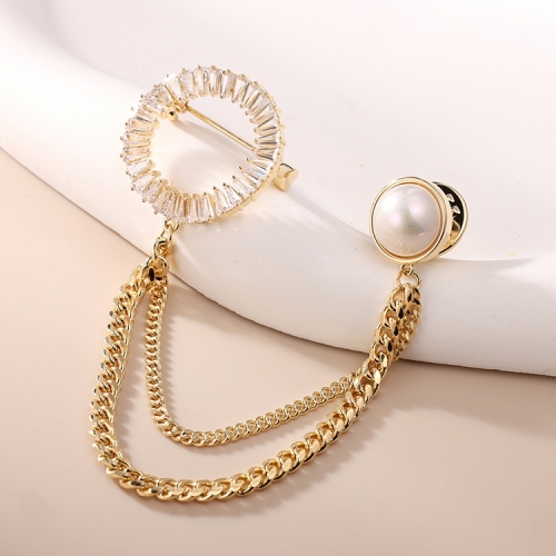 Alloy Luxury Fashion Pearl Zircon Elegant Tassel Brooch Pins for Women Ornament