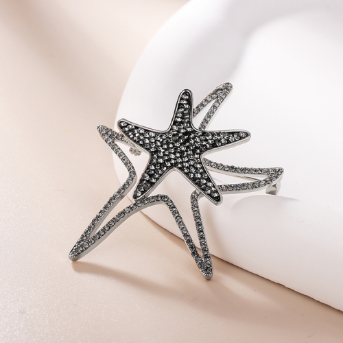 Latest Alloy Jewelry Luxury Women Clothes Decorative Double Layer Black Glitter Starfish Brooch Pins