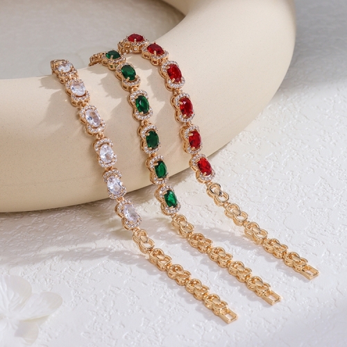 OEM 3 Colors Hand Jewelry Hip Hop Style Colorful Sparkly Zircon Copper Material Bow Tie Chain Tennis Bracelet for Women