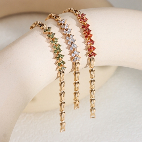 Brass Bracelet Micro Inlaid Gold Plated Red Green White Color Zircon Flower Bracelet Kit for Womens Gift