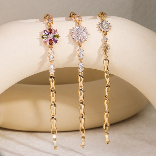 New Dubai 18K Gold Plated Link Chain with Elegant Sparkling Flower Tennis Bracelets & Bangles