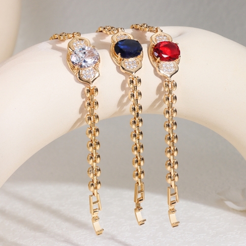 18K Gold-plated Women's Bracelet Rich and Luxurious Style Inlaid Sapphire Bracelet for Party