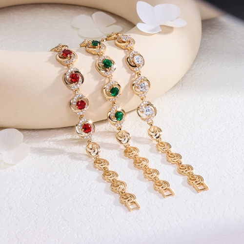 18K Gold Plated Glamour Bracelet with AAA Zircon and Beautiful Colored Tennis Chain Bracelet for Women