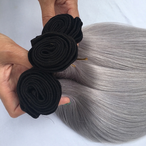 Grey Hair Bundles With Dark Root Straight Human Hair Extension Grey Human Hair Weaveing 3PCS Lot