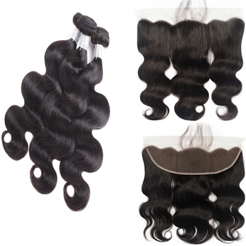 Body Wave 3 Bundles With Frontal Human Hair Weave Bundles 13x4 Lace Frontal With Bundles