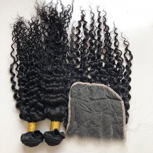 3PCS Lot Jerry Curly Hair Bundles With Lace Clousure 7x7 Human Hair Bundles With Closure