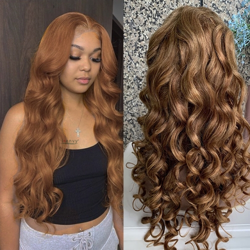 Honey Blonde 180% Density Loose Wave 13x4 Transparent Lace Front Wig Human Hair Wigs #27 Wavy Lace Front Wig