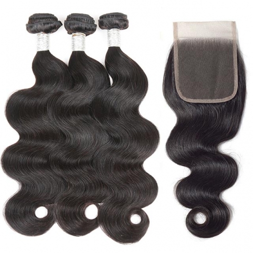 4 PCS/Lot Body Wave Hair Bundles With Closure Brazilian Hair Weave Bundles With Lace Closure 3pcs Human Hair Bundles With Closure Transparent L