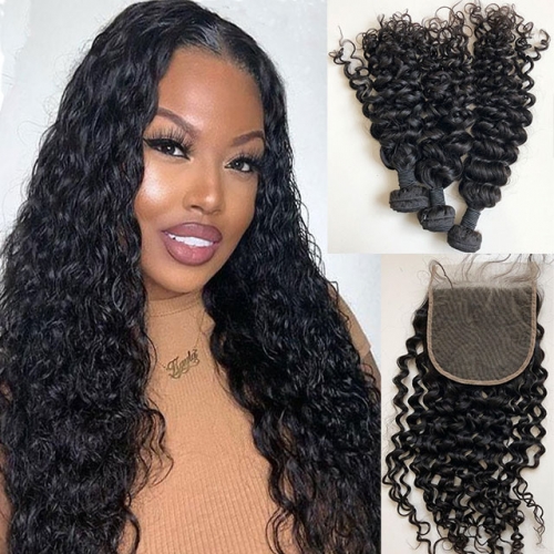 Water Wave Hair Bundles With Closure 7x7 Malyasian Hair Bunles With Lace Clsoure 7x7 Transapent Lace Closure With Hair Bundle