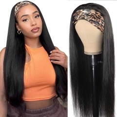 Straight Headband Wigs Peruvian Human Hair Wig For Black Women Scarf Headband Wig Human Hair None Lace Wigs