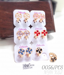 Six-color mixed zircon crystal flower small hoop earrings Six-color mixed zircon crystal flower small hoop earrings