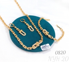 T Zircon gold-plated high-quality chain earring necklace bracelet set T Zircon gold-plated high-quality chain earring necklace bracelet set