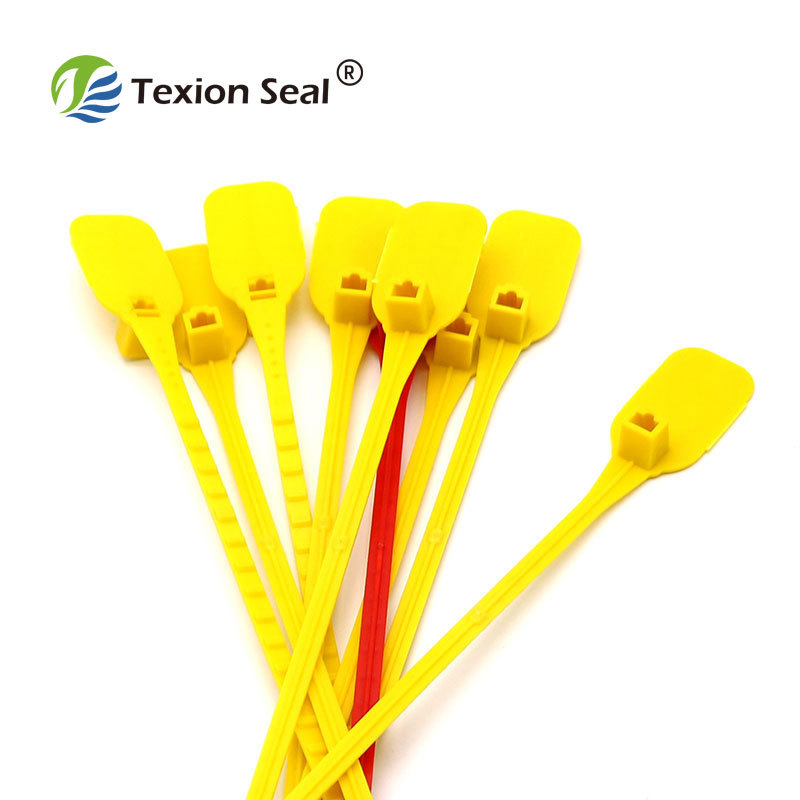 Customized one time self-locking tamper evident plastic pull tight container seals