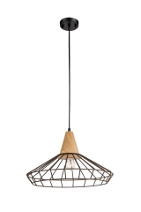Mental Padent lamp,PL-9144,Black+Wood,E27.Max 40W