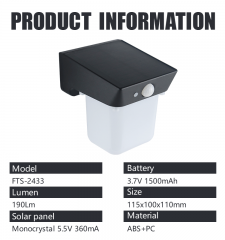 Solar sensing wall lamp, 190Lm