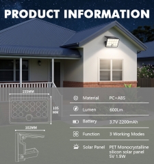 Solar sensing wall lamp, 600Lm