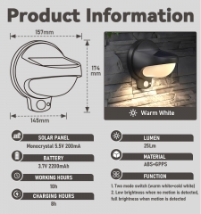 Solar sensing wall lamp, 25Lumen