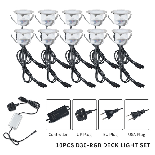 App Control 10PCS RGB D30 Waterproof LED Deck Light Kit