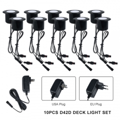 10PCS Warm White D42D Outdoor Waterproof LED Deck Light Kit