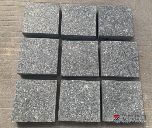 Green Porphyry Cube Stone Flamed Saw Cutting