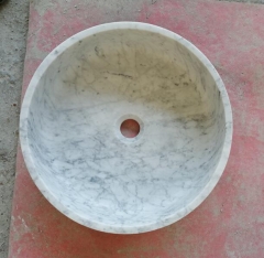 Carrara White Marble Round Sinks Basins Honed 400x400x120