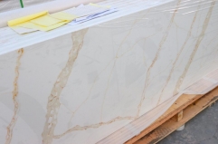 Calacatta White Quartz With Golden Line Countertops Kitchen