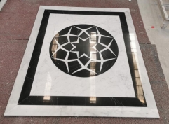 Carrara White and Nero Marquina Black Marble Waterjet Cut Round For Floor