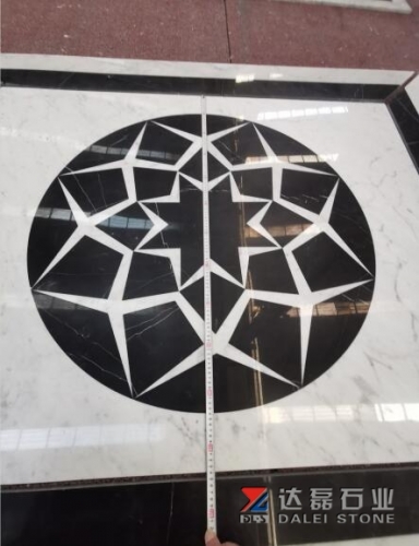 Carrara White and Nero Marquina Black Marble Waterjet Cut Round For Floor