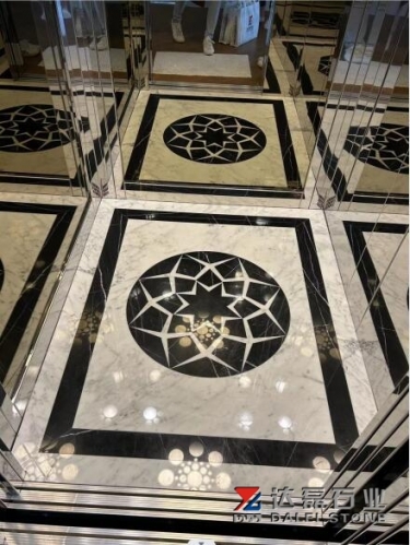 Carrara White and Nero Marquina Waterjet Design For Lift Floor