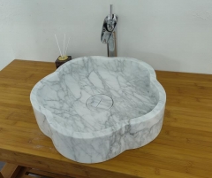 Carrara White Marble Basins Wholesale Flower Design