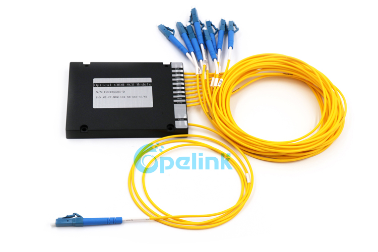 An 8CH Mux/Demux Optical CWDM Module product, in ABS BOX package, with LC/PC SM pigtail, yellow 2mm cable An 8CH Mux/Demux Optical CWDM Module product, in ABS BOX package, with LC/PC SM pigtail, yellow 2mm cable
