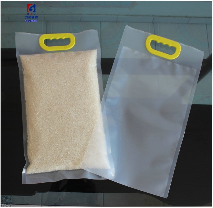 Transparent 10kg vacuum rice bag 5kg rice packing bag with hand-held buckle nylon vacuum packing bag rice bag