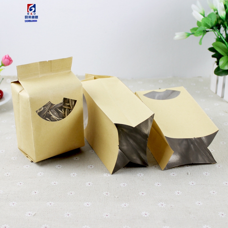 Fan-shaped windowed kraft paper organ bag thickened food packaging bag flower tea sealing bag in sealing bag