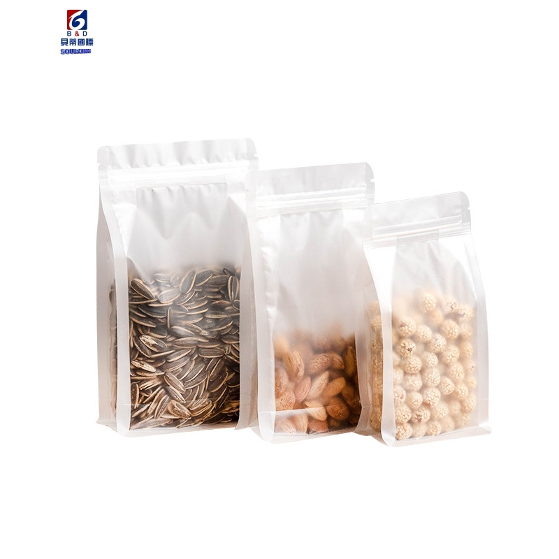 Transparent frosted dried fruit food packaging bag eight side seal stand on its own packaging bag dried fruit snacks plastic food bag
