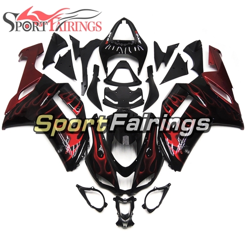 Fairing Kit Fit For Kawasaki ZX6R 2007 - 2008 -Black Red Flame