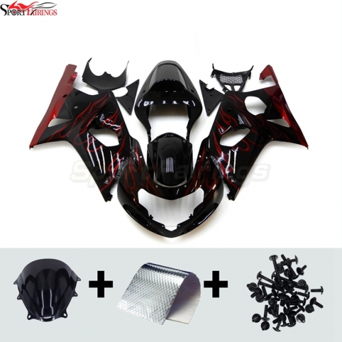 Sportfairings Fairing Kit fit for Suzuki GSXR1000 2000 - 2002 - Black with Red Flames