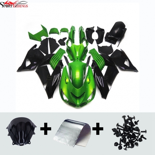 Sportfairings Fairing Kit fit for Kawasaki Ninja ZX14 2006 - 2011 - Green Black