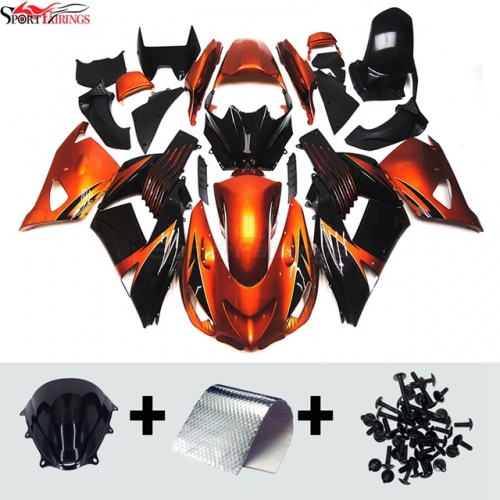 Sportfairings Fairing Kit fit for Kawasaki Ninja ZX14 2006 - 2011 - Orange Black