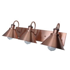 Akicon™ 3-Light Copper Bathroom Vanity Light with Metal Shades UL Listed Damp Locations