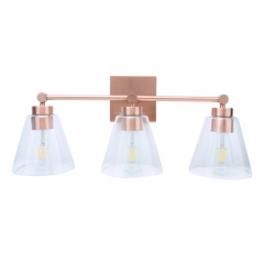Akicon™ 3-Light Copper Bathroom Vanity Light with Clear Glass Shades UL Listed Damp Locations