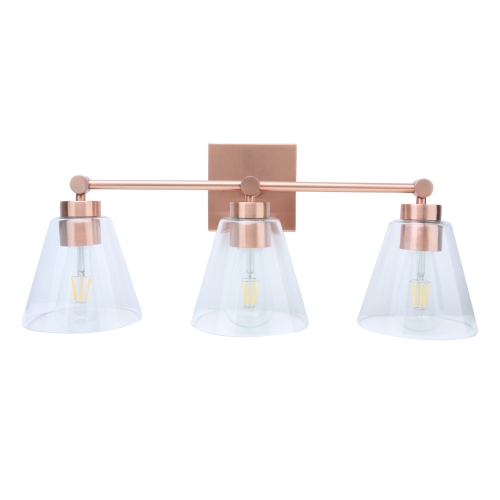 Akicon™ 3-Light Copper Bathroom Vanity Light with Clear Glass Shades UL Listed Damp Locations