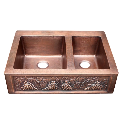 Akicon™ 70/30 Double Bowl Farmhouse Apron Copper Kichen Sink