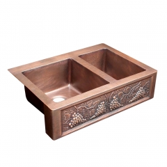 Akicon™ 70/30 Double Bowl Farmhouse Apron Copper Kichen Sink